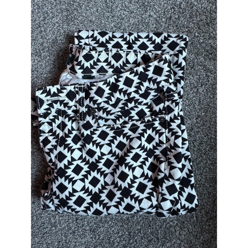 J. Crew Black & White Geometric Print Mid-Rise Pants 28 Staight Stretch Aztec